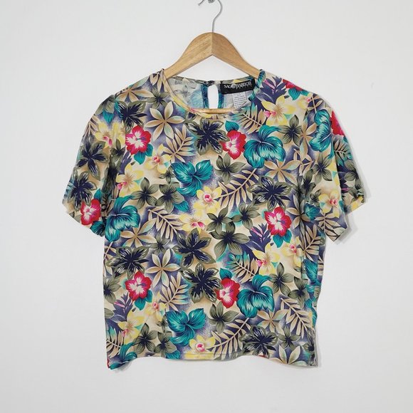 Sag Harbor Petite Womens Short Sleeve Tropical Blouse Shirt Hawaiian Floral SP - Picture 1 of 7